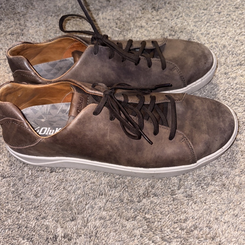 Olukai Lae'Ahi Li'ili Mens 11 Brown Leather Comfort Casual Sneakers 10455-6363